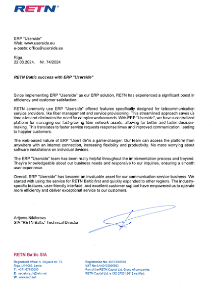 Recommendation letter from RETN